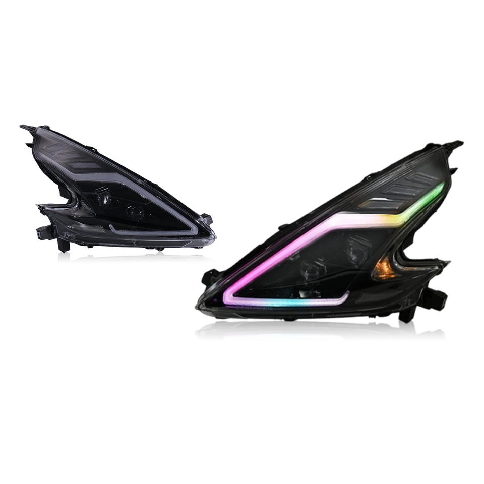 2008-2019年式 370Z用 ヘッドライトアセンブリ LEDレンズ変換キット デイタイムランニングライト シーケンシャルウインカー ...