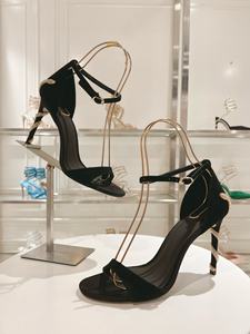 Sandalias negras de tacón alto Sandalias de serpiente desviadas de color sólido para mujeres y damas con tacones - Product Image 4