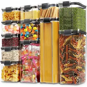 12 Pak Wadah Penyimpanan Makanan Kedap Udara Set Wadah Sereal Plastik Bebas BPA dengan Tutup Kunci Dapur dan Pantry Organizer
