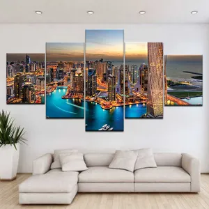 5 Pieces New York City Building Sunset Landscape Painting Home Decor art work canvas painting prints wall art