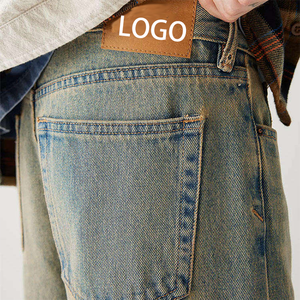 Wholesale Customized logo Flared <b>Jeans</b> Men Classic Streetwear Raw Hem Vintage <b>Jeans</b> Pants Straight Leg Baggy <b>Jeans</b> Men - Product Image 4