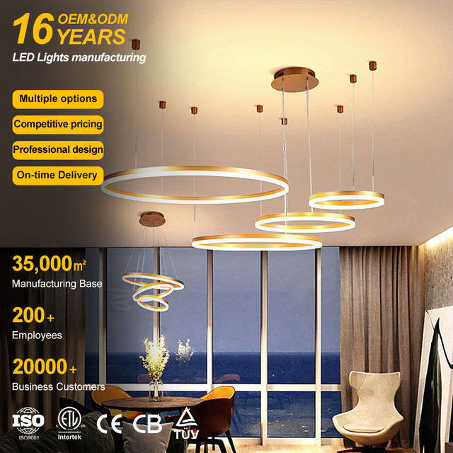 Simple Hanging Living Room Decorative Ceiling Pendant Lights Circle Rings Gold Luxury Modern Led Chandelier