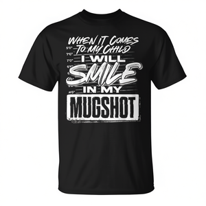T-shirt promotionnel « Quand il s'agit de mon enfant, je sourirai » avec motif « photo de police », noir, taille adulte - Product Image 2
