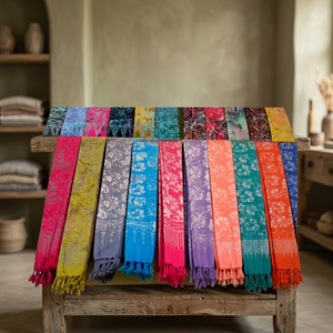 Sarong de Rayón Mini Casual con Bordado Floral, Diseño Batik, Borde con Borlas, Estilo Bohemio, Prenda de Verano para Adultos, Natural - Product Image 2