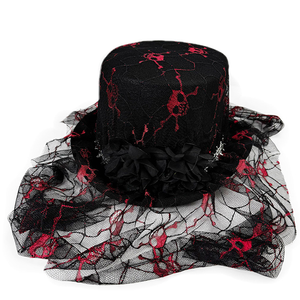 Sombrero de Copa de Malla con Diseño de Calavera para Halloween, Negro, Unisex, para Actuaciones Escénicas, Transpirable, con Protección Solar, de Poliéster, Alto - Product Image 2