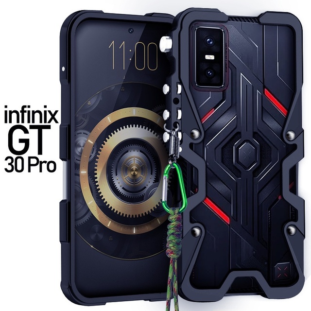 Transsion Infinix GT30 Pro Phone Case Clear TPU Metal All-inclusive Mechanical Style Shockproof Hollow DIY Design Lanyard