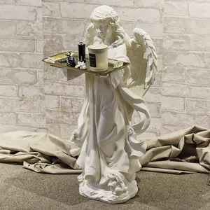 Sculpture Alice Angel Girl avec grand plateau, crème, style vintage français, décorations de sol, ornement de salon, en résine, souvenir - Product Image 3