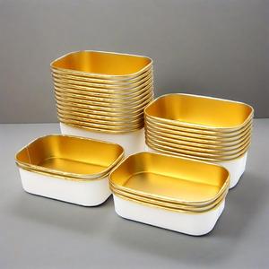 ชามกระดาษแบบใช้แล้วทิ้งทรงสี่เหลี่ยมกระดาษฟอยล์สีทอง/เงินสำหรับอาหารกลางวันมีฝาปิด - Product Image 3