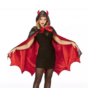 <strong>Devil</strong> Horn Reversible Black <strong>Red</strong> Satin Cape Hooded Vampire Cloak <strong>Halloween</strong> Cosplay <strong>Costume</strong> - Product Image 1