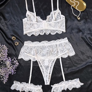 New Hot Selling Sexy Lingerie Fun Lingerie High-end French Lace <b>Perspective</b> Comfortable Embroidery Sexy Set of Three Pieces - Product Image 2