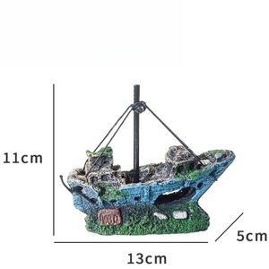 水槽の装飾品 海賊船の残骸 ヴィンテージ樹脂デザイン ボートアクセサリー ホームデコレーションオーナメント - Product Image 6