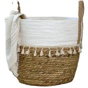 Storage Basket with Tassels of Rushes and Paper for Household Home neatening Livingroom