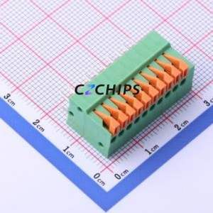 JL141V-25410GA1 Spring Terminal Block Through hole Component (THT),P=2.54mm Connector 1x10P 2.54mm Green Through Hole - Product Image 1