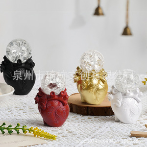 Simulated Heart Resin Ornament With <b>Crystal</b> <b>Ball</b> For Home Decor Valentine'S Day Gift Contemporary Design Single Piece - Product Image 1