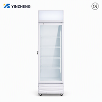 Réfrigérateur vertical commercial 300L en acier inoxydable 201, sans givre, pour boissons, avec affichage, refroidissement par air, serrure de porte et affichage numérique