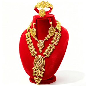 Conjunto de joias de noiva TIANSHE Arábia Saudita: Colar longo, pulseira, brincos e anel (4 peças) - Pronta Entrega - Product Image 2
