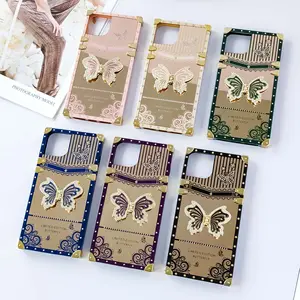 Square Mobile Phone Case For Boost Celero 5G+ Ring Holder Butterfly Kickstand Luxury Metal Shockproof Cover