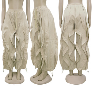 K3685, pantalones cargo culotte para mujer <span class=keywords><strong>con</strong></span> ribete de encaje, pantalones elegantes de oficina, tobillos elásticos, ropa de trabajo, pantalones de pierna ancha para venta al por mayor - Product Image 4