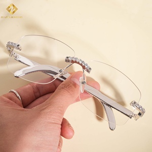 Fine Jewelry Rimless <b>Eyewear</b> 925 Silver Hip Hop Iced Out Moissanite Clear Lens Fashion Unisex Adult Sunglasses - Product Image 5