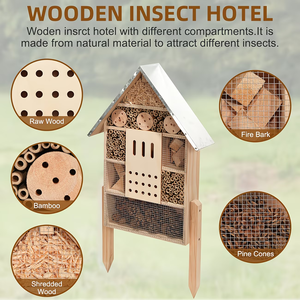 <span class=keywords><strong>Casa</strong></span> para Insectos Extra Grande de Madera con Estacas, Hotel para Insectos, Hábitat de Bambú para Exteriores, Caja para Mariquitas y Abejas - Product Image 3