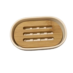 Jabonera ovalada pequeña de fibra de bambú sostenible, soporte para caja de almacenamiento de barra de cuerpo de baño con escurridor - Product Image 2