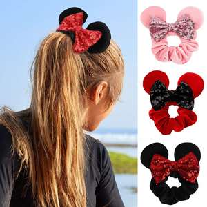 49 Kleuren Designer Haaraccessoire Schattige Lovertjes Strik Elastische Haarband Voor Kinderen Meisje Fluwelen Geïnspireerde Muis Oren Haar Scrunchies - Product Image 3