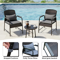 Ensemble bistrot d'extérieur en rotin PE résistant aux intempéries, chaise de patio en osier avec table basse, ensemble de conversation pour jardin et balcon