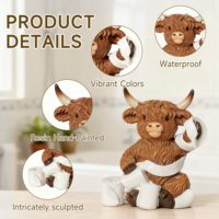 Set Dekorasi Kamar Mandi Sapi Highland Lucu 3 Buah, Figur Sapi Highland Resin untuk Dekorasi Rak Kamar Mandi, Patung Ornamen Resin
