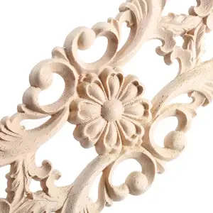 Cadre d'Applique d'Onlay d'Angle Sculpté en Bois Vintage Non Peint de Style Européen Carré Rond