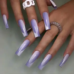 Naixi novo design personalizado balerina longa, branca roxa, pedra preciosa, diamante, francês, unhas acrílicas