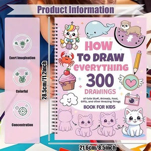 Cómo Dibujar Todo Lo Posible: Libro para Colorear con 300 Dibujos en Papel para Impresión Digital para Niños, con 57 Hojas - 28.5x21x0.8cm - Product Image 2