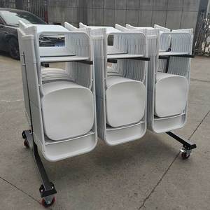 Carrito de silla plegable, silla apilable móvil de doble capa, estante de almacenamiento, mesa plegable de metal pesado y carrito con marco de silla - Product Image 5