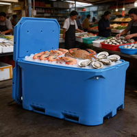 Boîte à poisson en plastique rotomoulé empilable et isotherme avec couvercle, conteneur de chaîne du froid isolé en PU pour fruits de mer et aquaculture