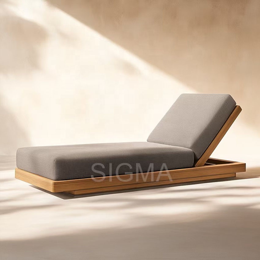 Hot Sale Luxury Modern Outdoor Chaise Solid Wood Chaise Lounger Garden Sunbed