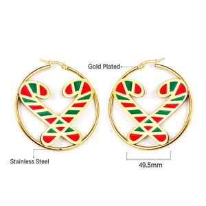 Fashion 2024 New Design 18K Gold Plated Stainless Steel Santa Claus Christmas <b>Red</b> Green Jewelry Hoop Stud <b>Earrings</b> for Women - Product Image 4