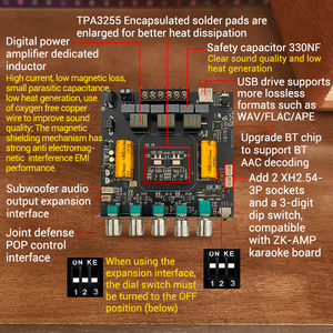ZK-AS21 אודיו wzhi 2g aac פענוח 2.1 ערוץ tpa3255 bt מגבר אודיו מודול טרבל בס 220w + 220w + 350w tws - Product Image 5