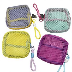 Customize Sales Promotion Mesh Cosmetic Bag Key Chain Mini Coin <b>Purse</b> Lipstick Storage Small Zipper Makeup Bag With Wrist Strap - Product Image 1