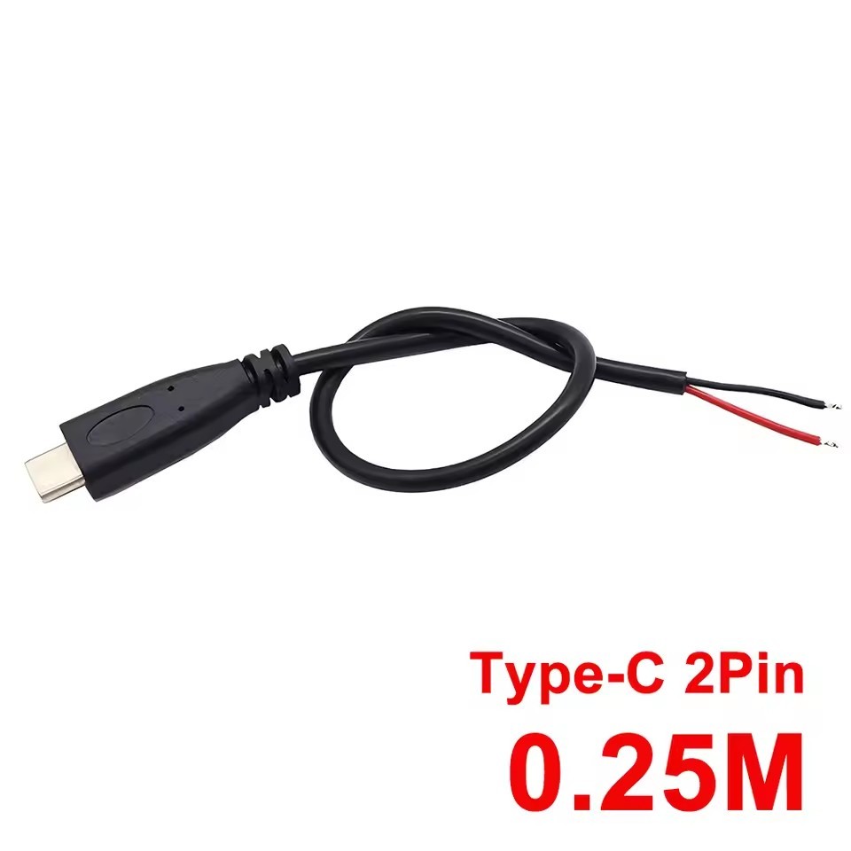 0.25/1M <strong>USB</strong> C to 2 Pin <strong>Bare</strong> <strong>Wire</strong> Open <strong>End</strong> Power <strong>Cable</strong> Charger Connector Type C Male Plug Pigtail <strong>Cable</strong> Cord 22AWG Repair DIY