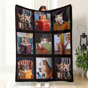 Couverture en flanelle motif chat de dessin animé mignon, plaid léger et respirant pour la sieste, idéal pour les voyages et le camping, impression personnalisée OEM ODM - Product Image 1