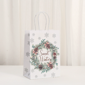 Wholesale winter forest Christmas gift packaging bag holiday gift bag handbag <b>pinecone</b> reindeer wreath kraft paper bag - Product Image 6