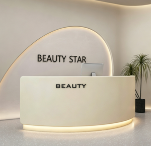 Arc Shaped <b>Reception</b> <b>Desk</b> Curved Front Counter Modern Check Out Table for Beauty <b>Salon</b> Clinic Lobby - Product Image 1