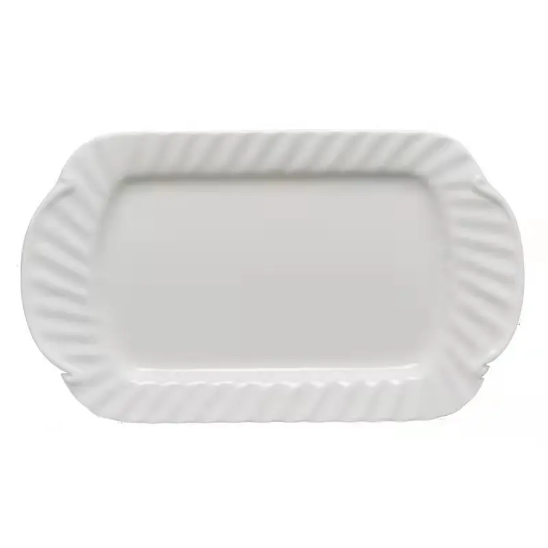 12x Elegant Porcelain Plates - White Dessert Plates - Bowl Design Serving Plate for Fried Potatoes - 20,5 x 13,5 cm
