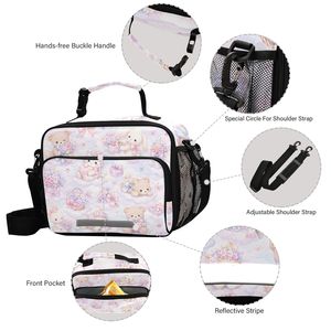 Pastel Animal Floral <b>Lunch</b> Bag <b>Insulated</b> <b>Lunch</b> <b>Box</b> Bag with Front Pocket and Shoulder Strap for School Travel - Product Image 4