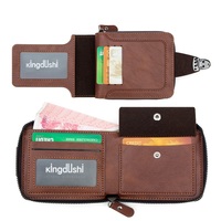 Dompet Kulit PU Pendek Pria Vintage Terbaru dengan Ritsleting dan Kancing Pengunci, Dompet Kartu Pria Berkapasitas Besar