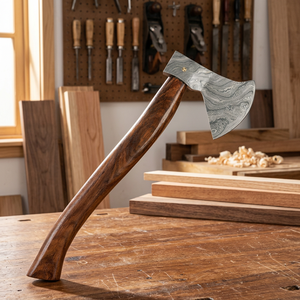 OEM Handmade Custom Damascus Steel <b>Axe</b> with Rose Wood <b>Handle</b> and Fine Leather Sheath Hatchet for Outdoor Cutting Ideal Gift - Product Image 1