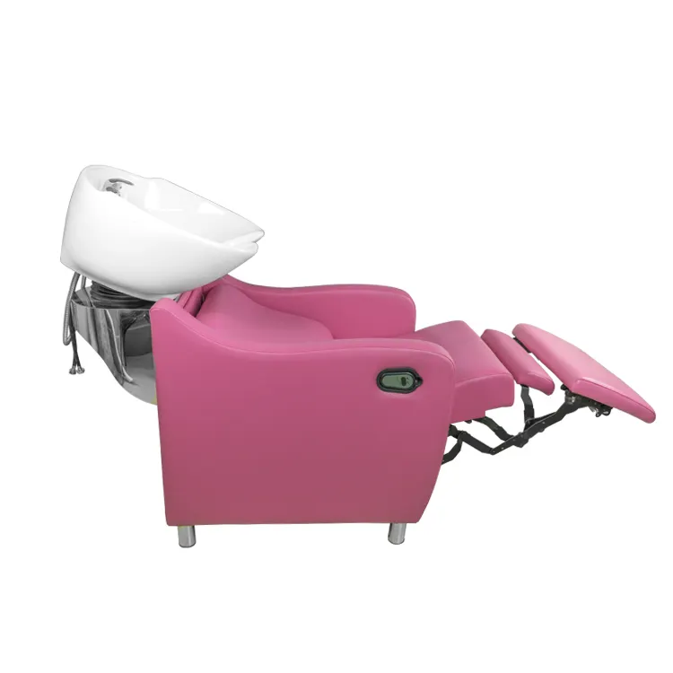 핑크 화이트 샴푸 이발사 역류 의자 살롱 & 스파 세라믹 그릇 싱크 유닛 스테이션 뷰티 스파 살롱 장비 샴푸 의자