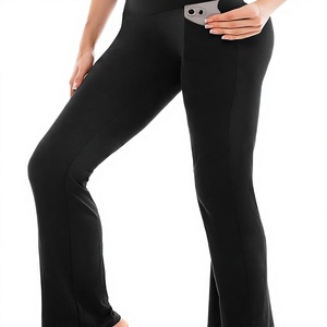 Hunter Sports Mid Waist Flare <b>Leggings</b> Women Cross Waist <b>Flared</b> Yoga Pants Soft Ribbed Knit Trousers Breathable Casual Sports - Product Image 4