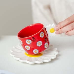 Tazza da caffè e piattino in ceramica unica <span class=keywords><strong>margherita</strong></span> e coccinella per un tocco di natura ed eleganza nella tua Routine quotidiana - Product Image 5
