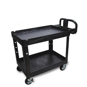 רב תכליתי תעשייתי 2 מדפים עגלת שירות פלסטיק אחסון מתגלגל כבד - Product Image 1