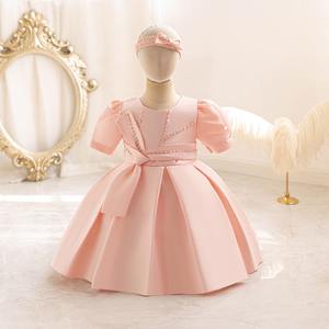 فستان كنيسة من الساتان بالجملة مع إكسسوار للشعر للفتيات الصغيرات، فستان حفلات للأميرات الصغيرات <span class=keywords><strong>M</strong></span> Y - Product Image 3